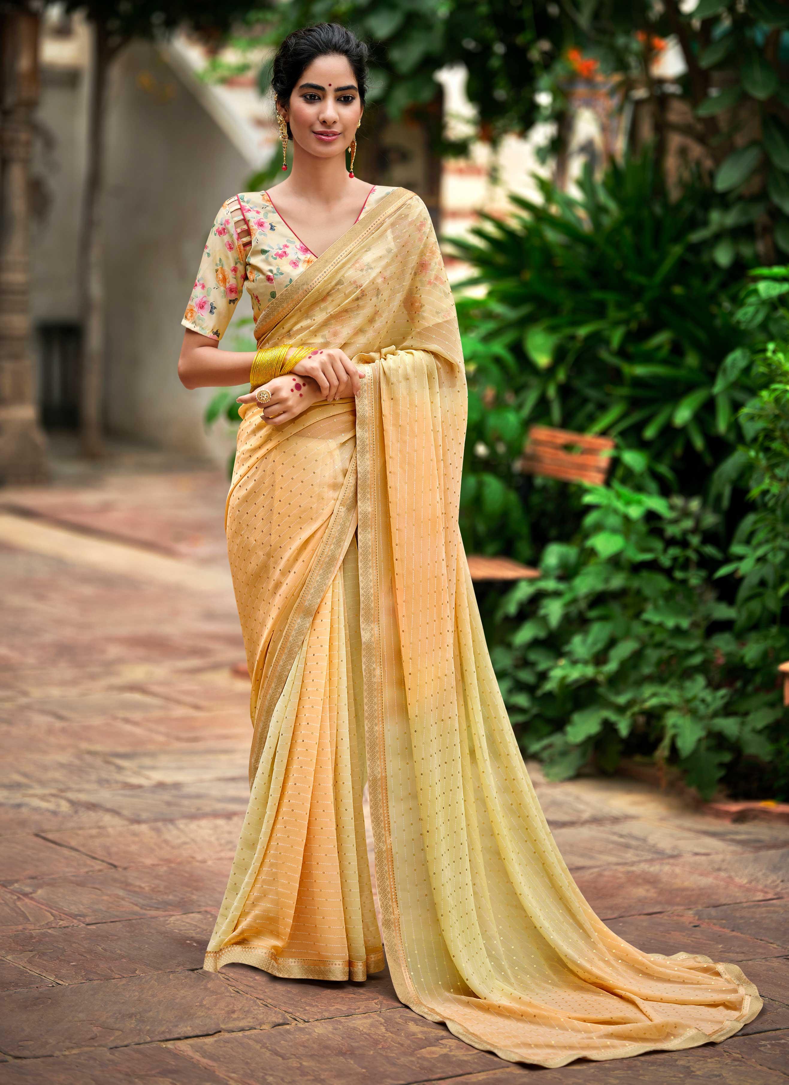 On Trend Printed Georgette Light Beige Saree SARV133934