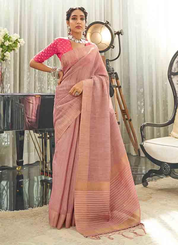 Quartz Pink Eri Silk Saree With Soft Banarasi Jacquard Blouse