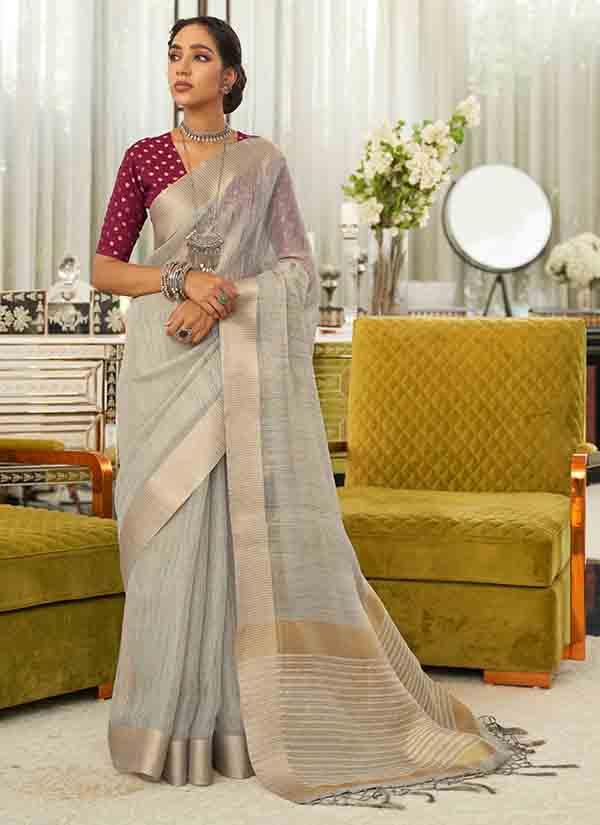 Beige Colored Eri Silk Saree With Soft Banarasi Jacquard Blouse