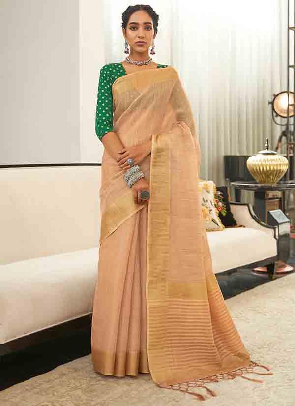 Golden Eri Silk Saree With Soft Banarasi Jacquard Blouse