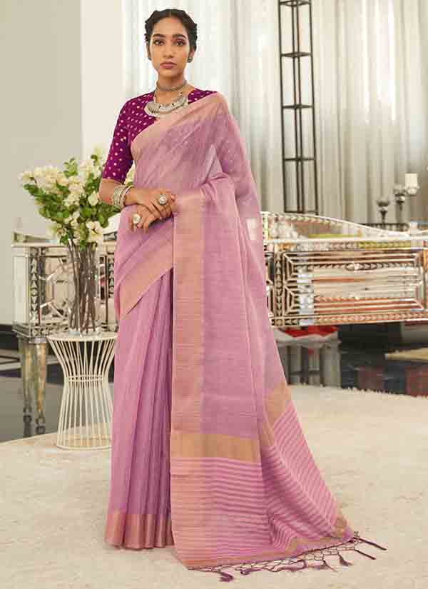 Mauve Coloured Eri Silk Saree With Soft Banarasi Jacquard Blouse