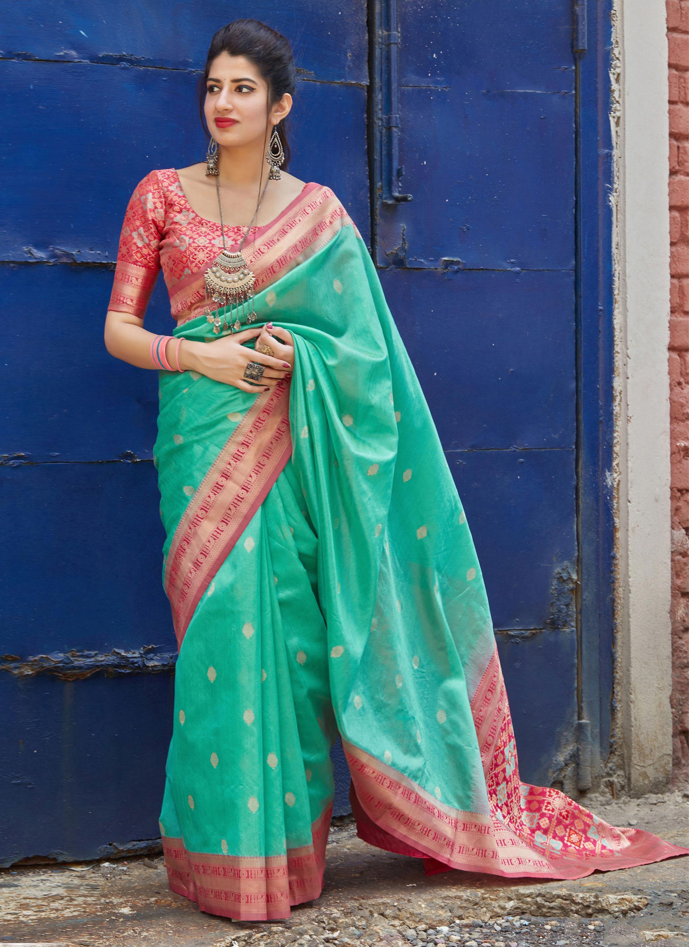 Saree, Green Pink Saree, Silk Saree, Banarasi Saree, Stitched Blouse,  Designer Saree, Ready to Wear, Wedding Wear, Traditional Saree, RR-145 -  Etsy