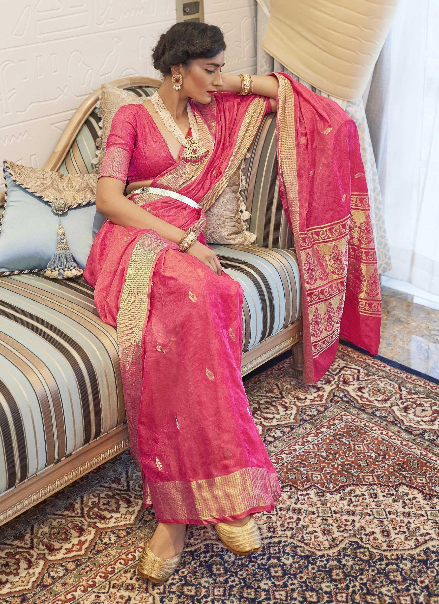 Peach & Pink Kanjivaram Silk Saree With Weaving Work, Kanjivaram Saree,  कांचीपुरम साड़ीज - Bhakti Silk Mills, Surat | ID: 2851781238173