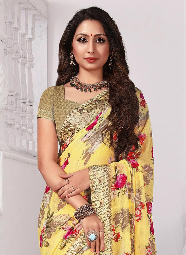 Chiffon Saree | latest Chiffon Saree with zari border saree design online  from weavers | CHIF0000356