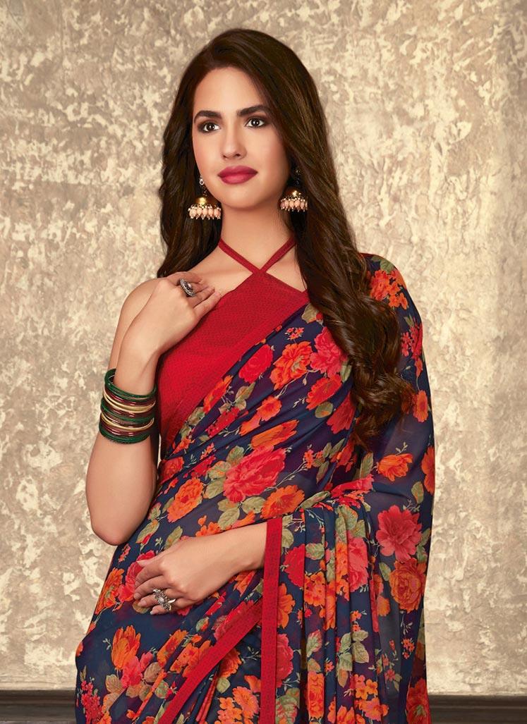 Buy Floral Printed Pure Chiffon Saree Online In India | Me99