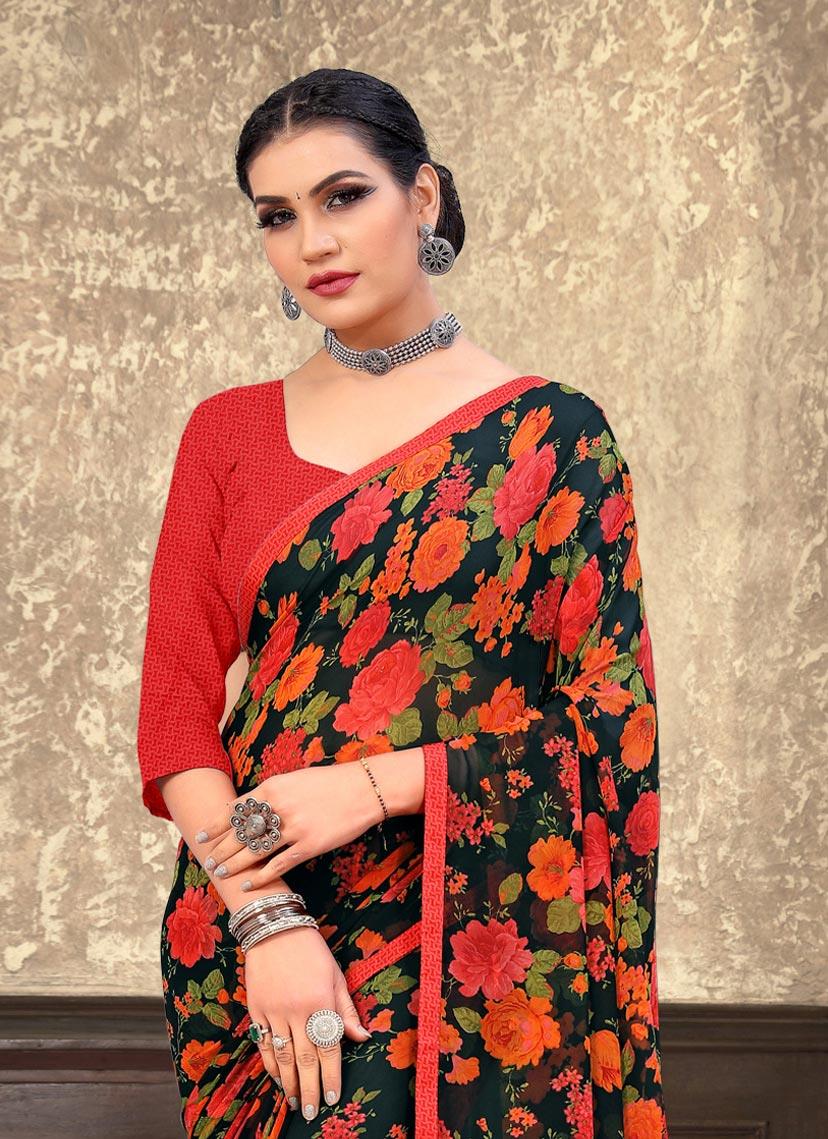 Red Georgette Designer Saree with blouse – urban-trend.co.in