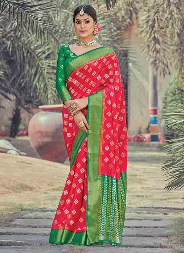 Amaranth Red Soft Silk Zari Woven Saree