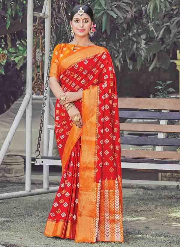 Bright Red Soft Silk Zari Woven Saree