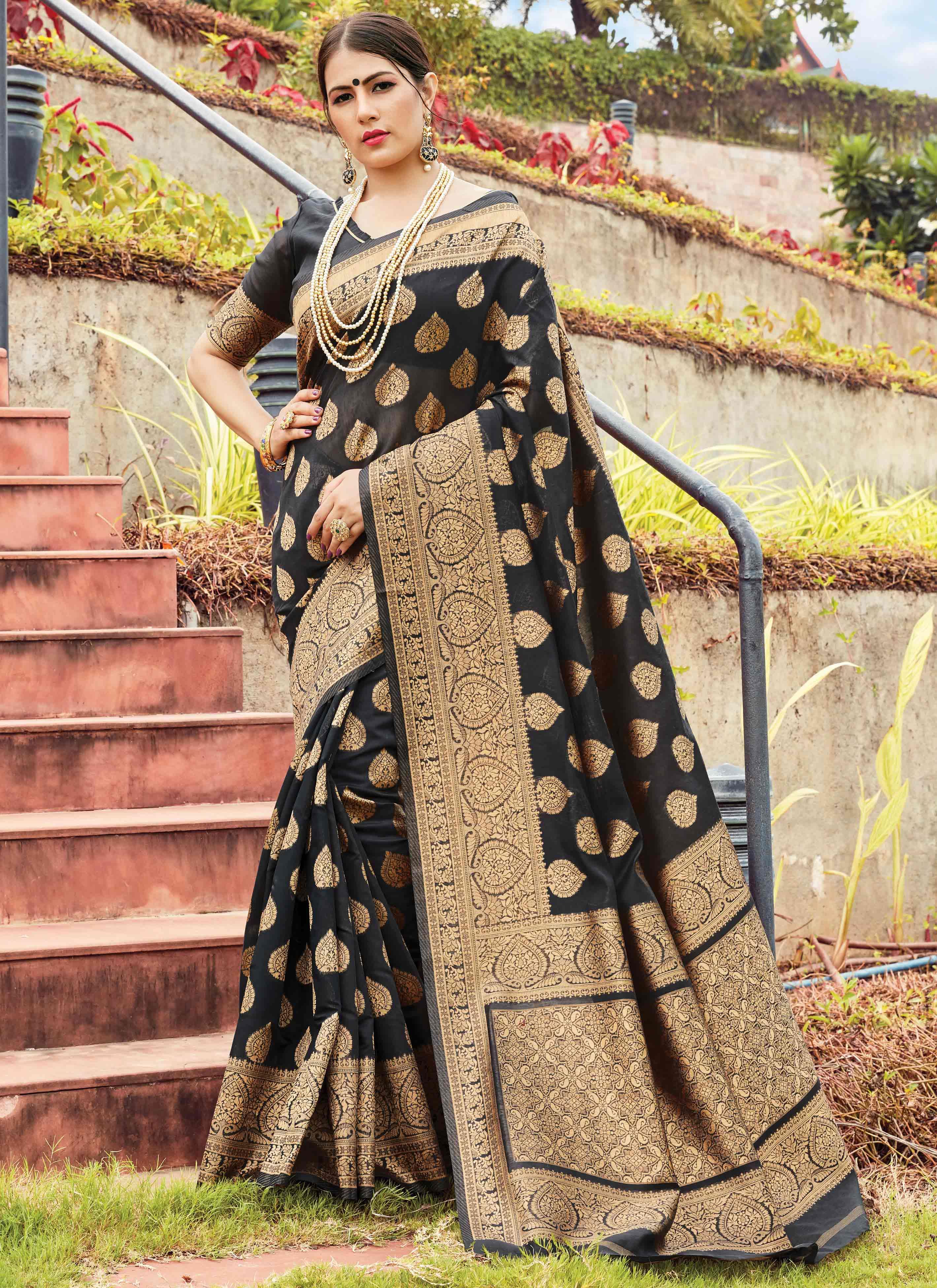 Black Jacquard Banarasi Silk Saree – Leemboodi