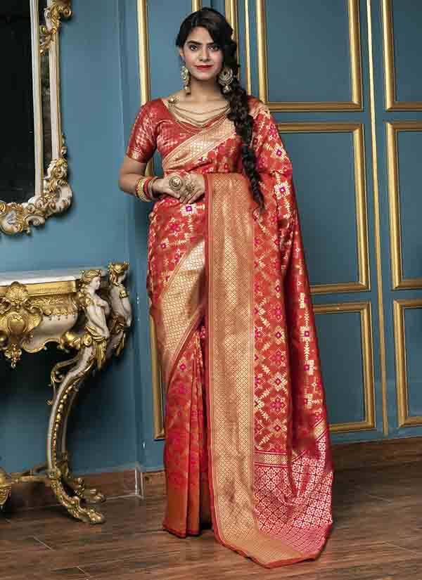 Red Coloured Patola Banarasi Silk Saree