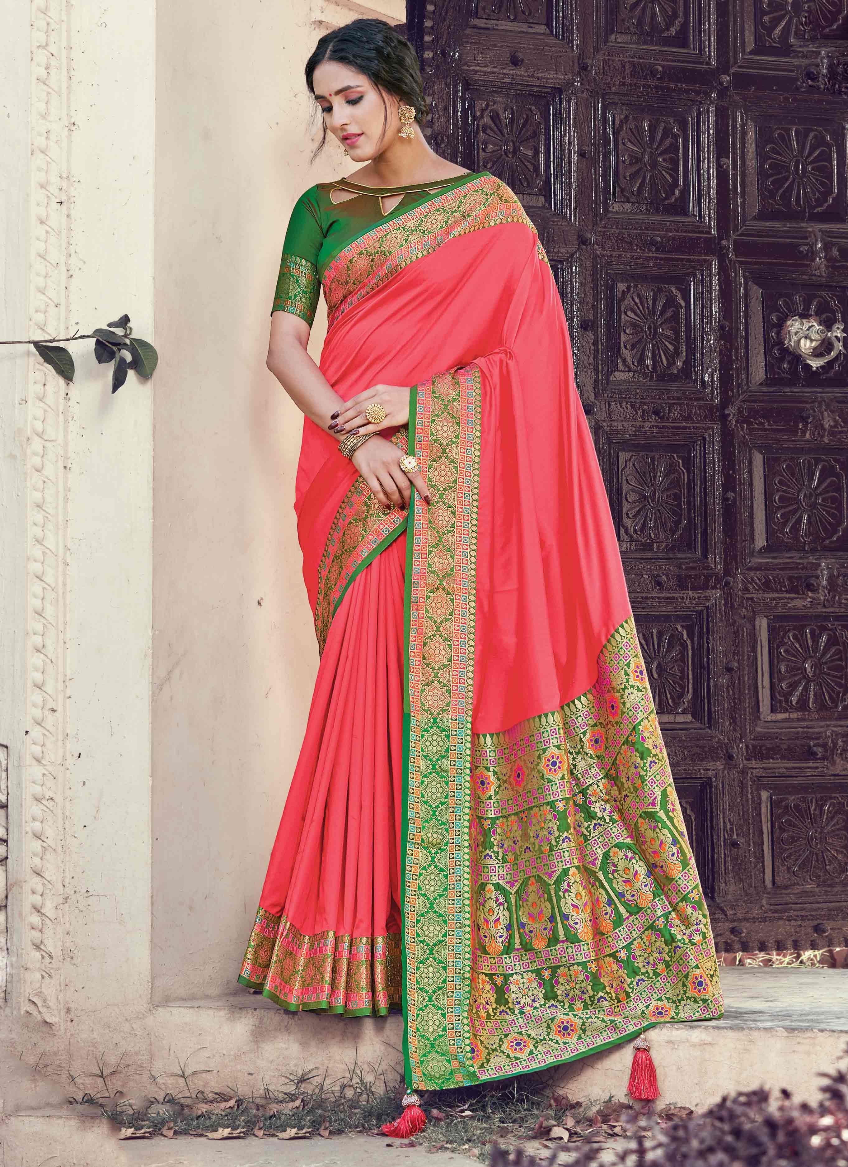 Stylish Plain Saree with Designer Blouse