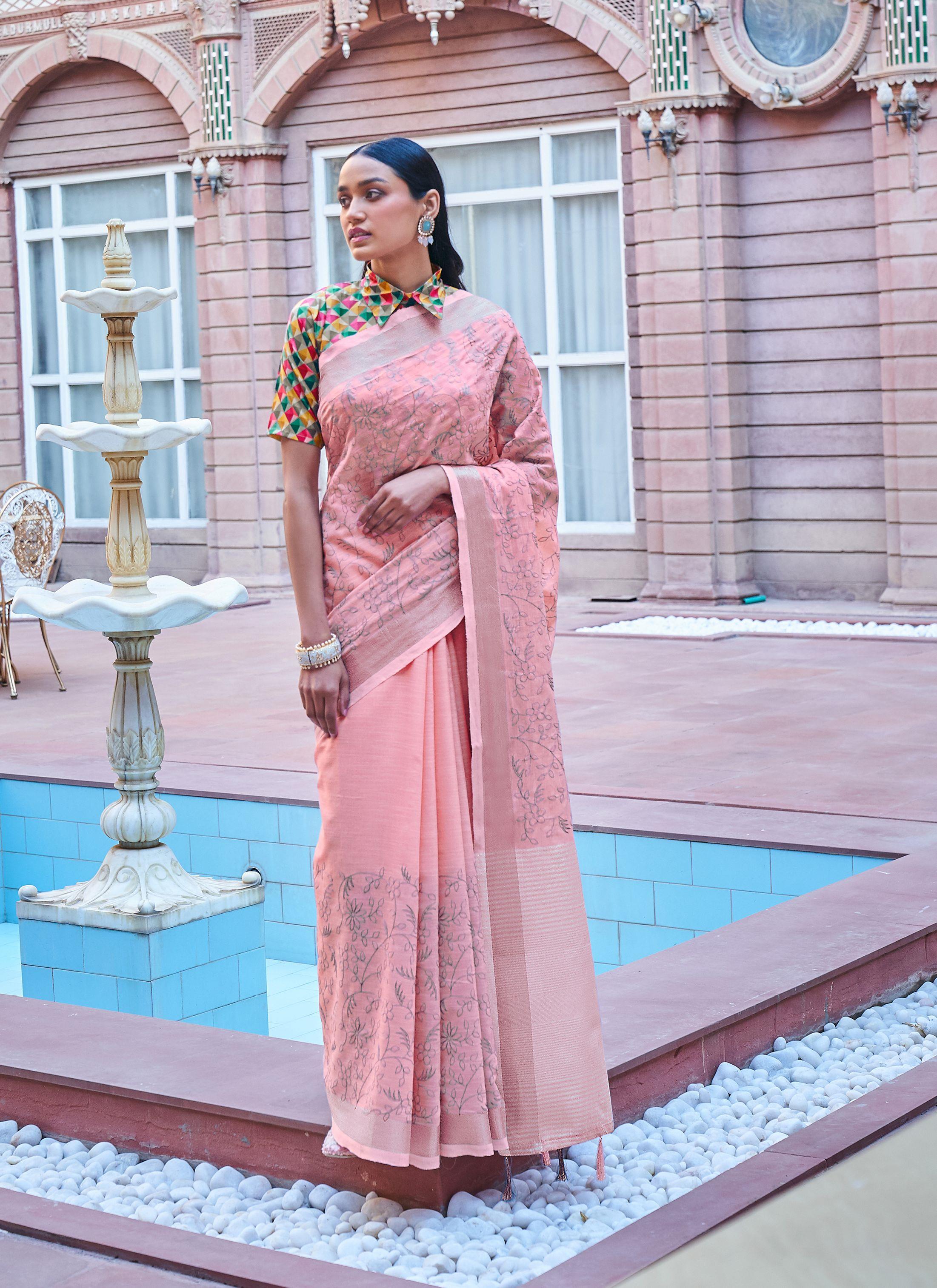 Buy Wedding Wear Baby Pink Sequins Work Crepe Silk Saree Online From Surat  Wholesale Shop.