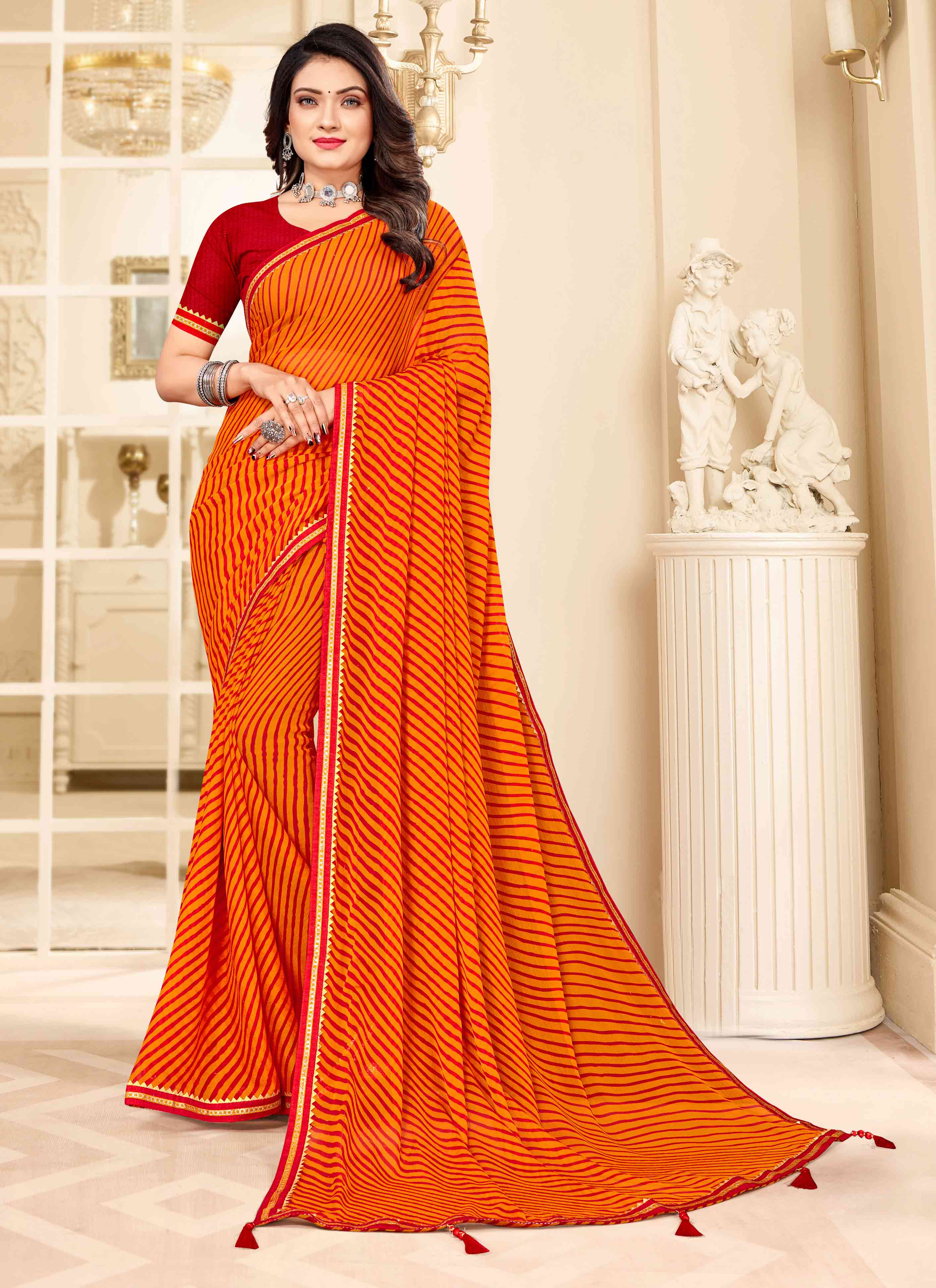 Buy Orange Chiffon Embroidery Mukaish Saree With Unstitched Blouse Fabric  For Women by Geroo Jaipur Online at Aza Fashions.