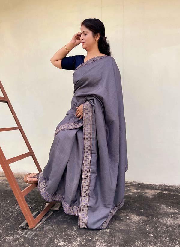 Grey Plain Dola Silk Saree