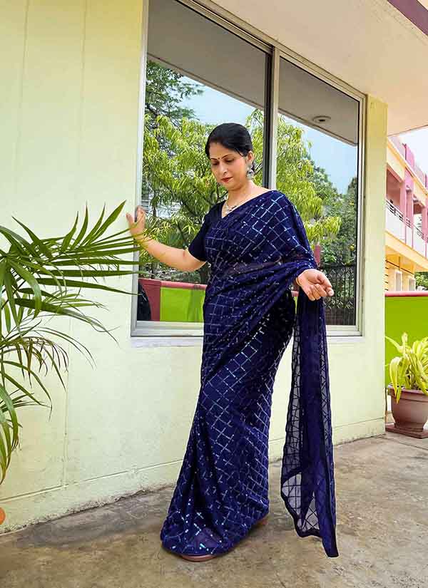 Pure Georgette Navy Blue Sequin Saree