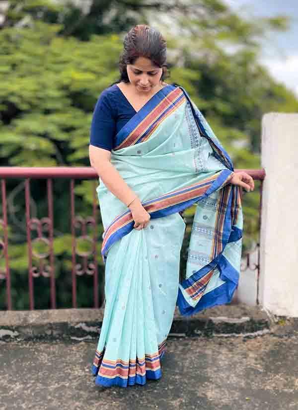 Buta Printed Soft Bhagalpuri Silk Saree In Sky Blue