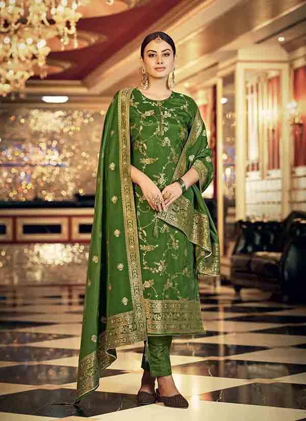 Jaal Floral Green Banarasi Dola Silk Suit