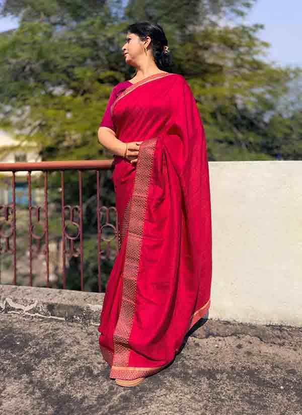 Maroon Plain Dola Silk Saree