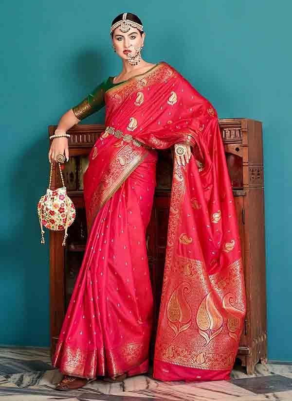 Pink Banarasi SIlk Saree With Antique Zari Work