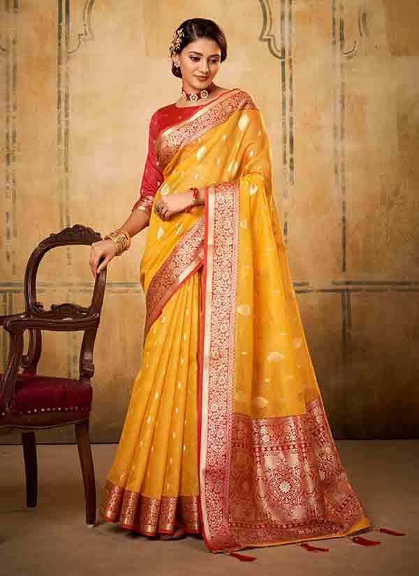 Yellow Tissue Banarasi Silk Saree