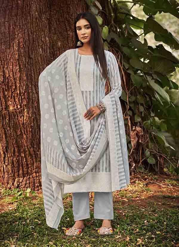 Striped Pure Cotton Grey Suit Material