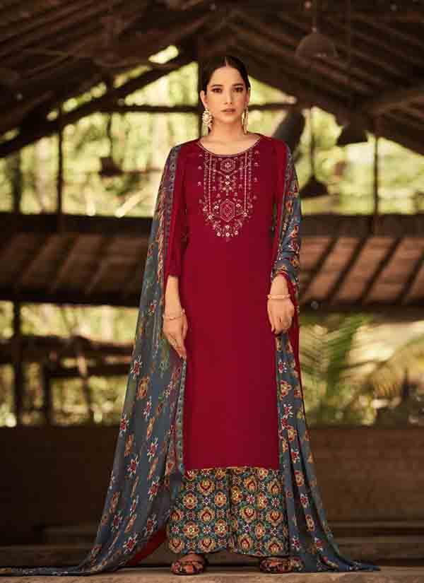 Embroidered Maroon Jam Cotton Suit Piece