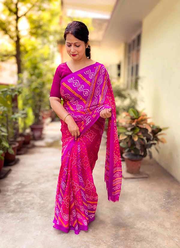 Bandhej Print Pure Chiffon Saree