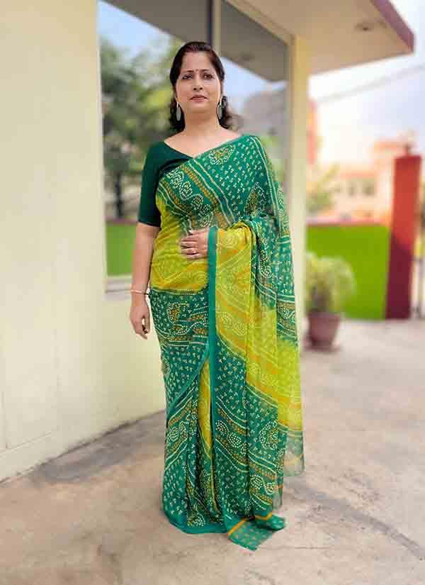 Bandhej Print Pure Chiffon Saree