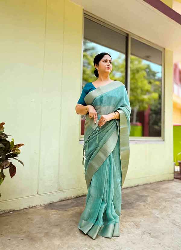 Sea Green Eri / Ahimsa Silk Saree