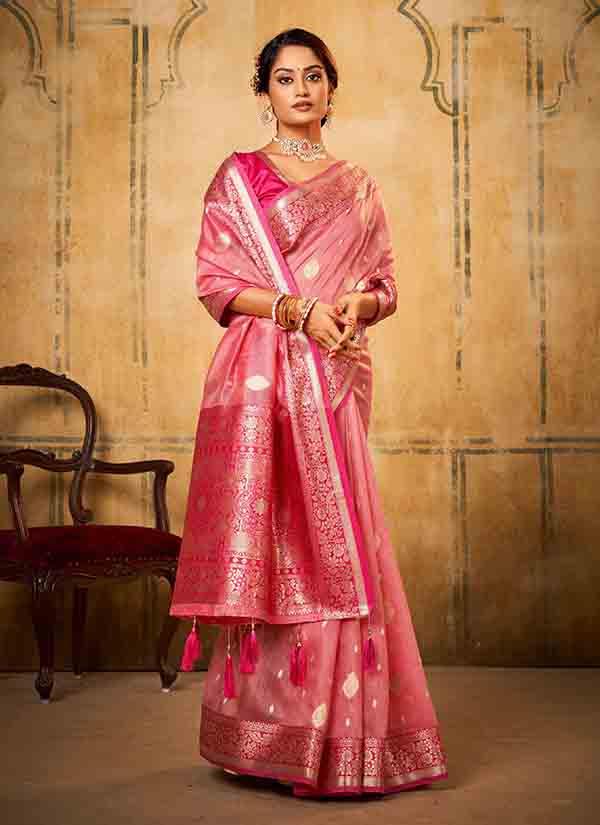 French Pink Tissue Banarasi Silk Saree