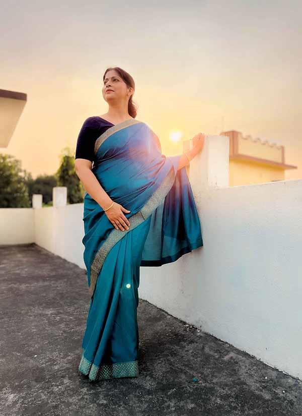 Teal Blue Plain Dola Silk Saree